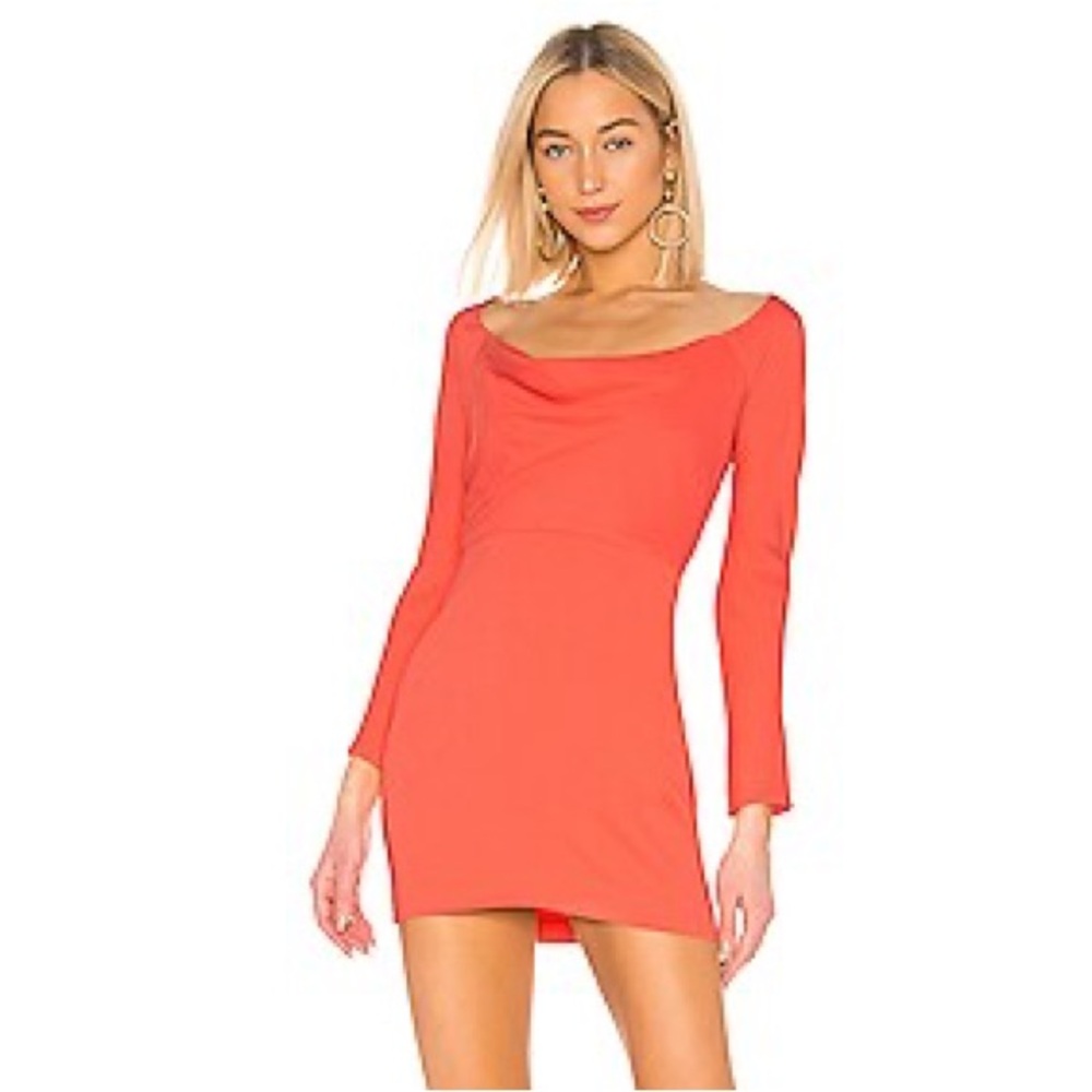 Michelle Mason Off Shoulder Cowl Neck Mini Dress Watermelon Orange 2‎ NEW